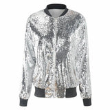 Silver Color Sequin Bomber Jacket