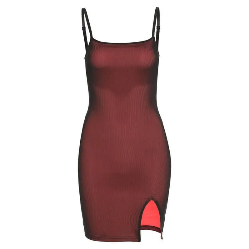 Dark Red Color Mini Dress