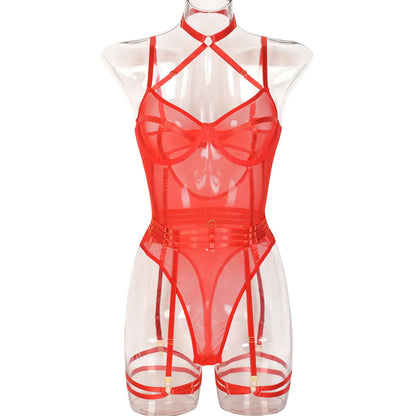 Strapped Halter Lingerie Jumpsuit Two Piece Set - Elite Intimates Lingerie