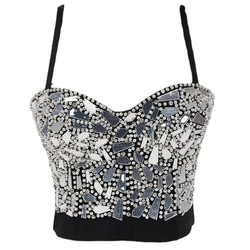 Golden Beaded Glass Sequined Short Corset - Elite Intimates Lingerie