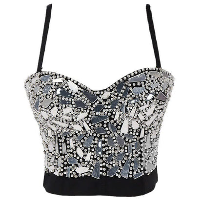 Golden Beaded Glass Sequined Short Corset - Elite Intimates Lingerie