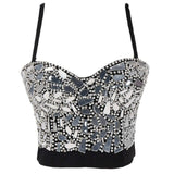 Silver Beaded Glass Sequined Short Corset