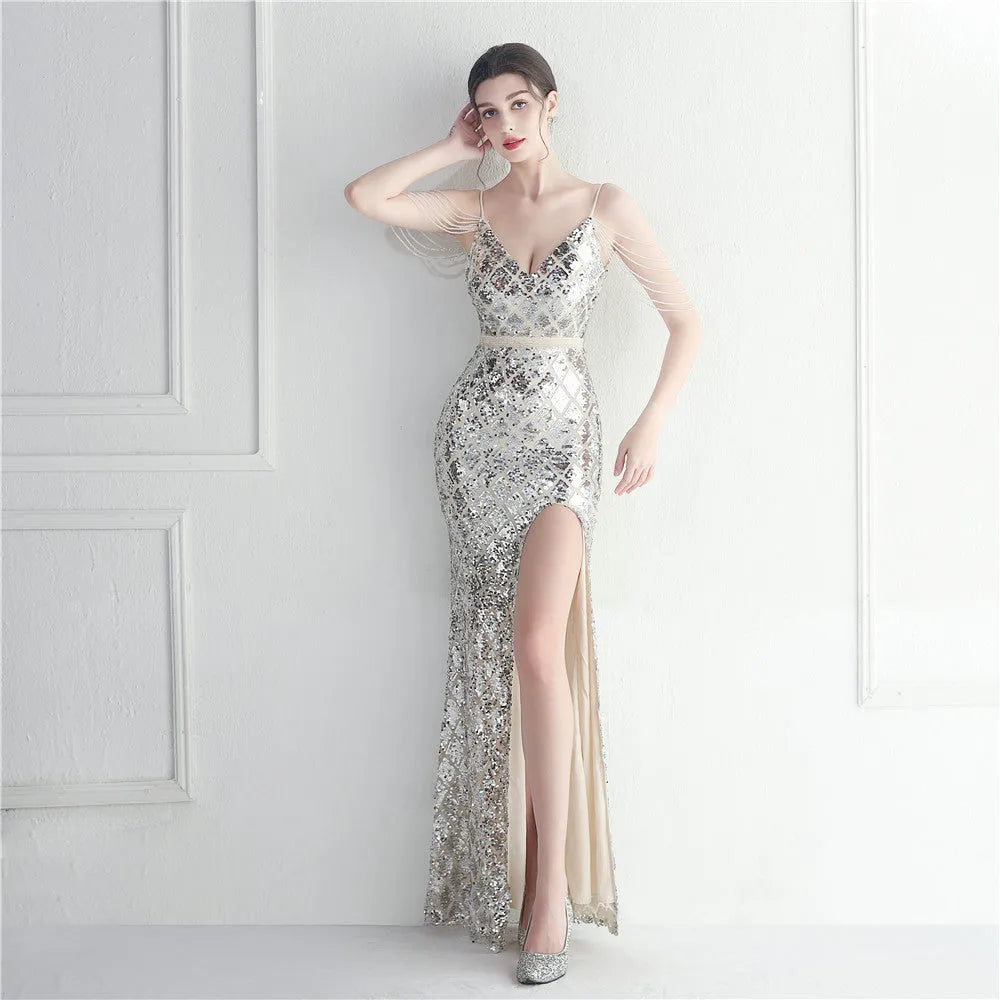 Sequined Diamonds Long Evening Dress - Elite Intimates Lingerie