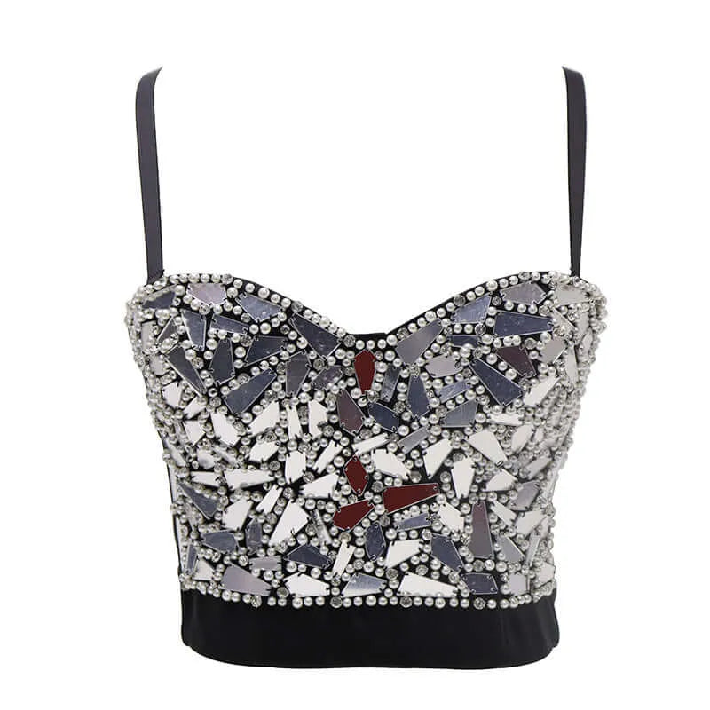 Silver Sequined Short Corset For Women