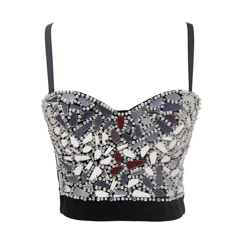 Golden Beaded Glass Sequined Short Corset - Elite Intimates Lingerie