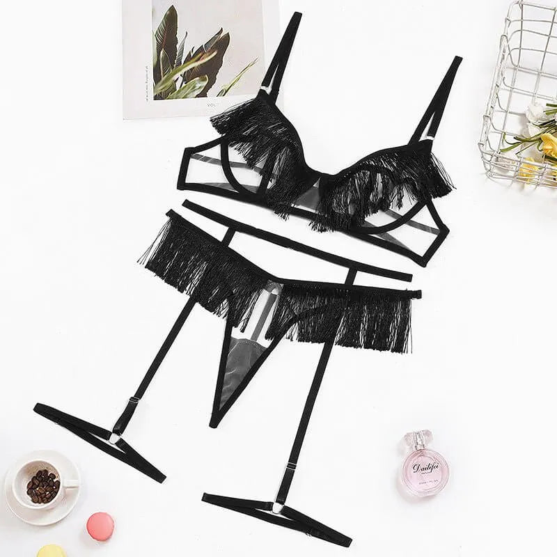 Luxe Black Tassel Lingerie Set - Elite Intimates Lingerie