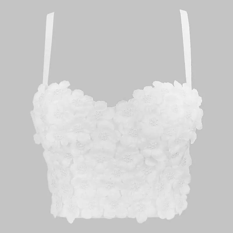 Pink Floral Beaded Boned Short Corset - Elite Intimates Lingerie