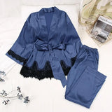 Dark Blue Long Sleeve Cardigan and Pant Set