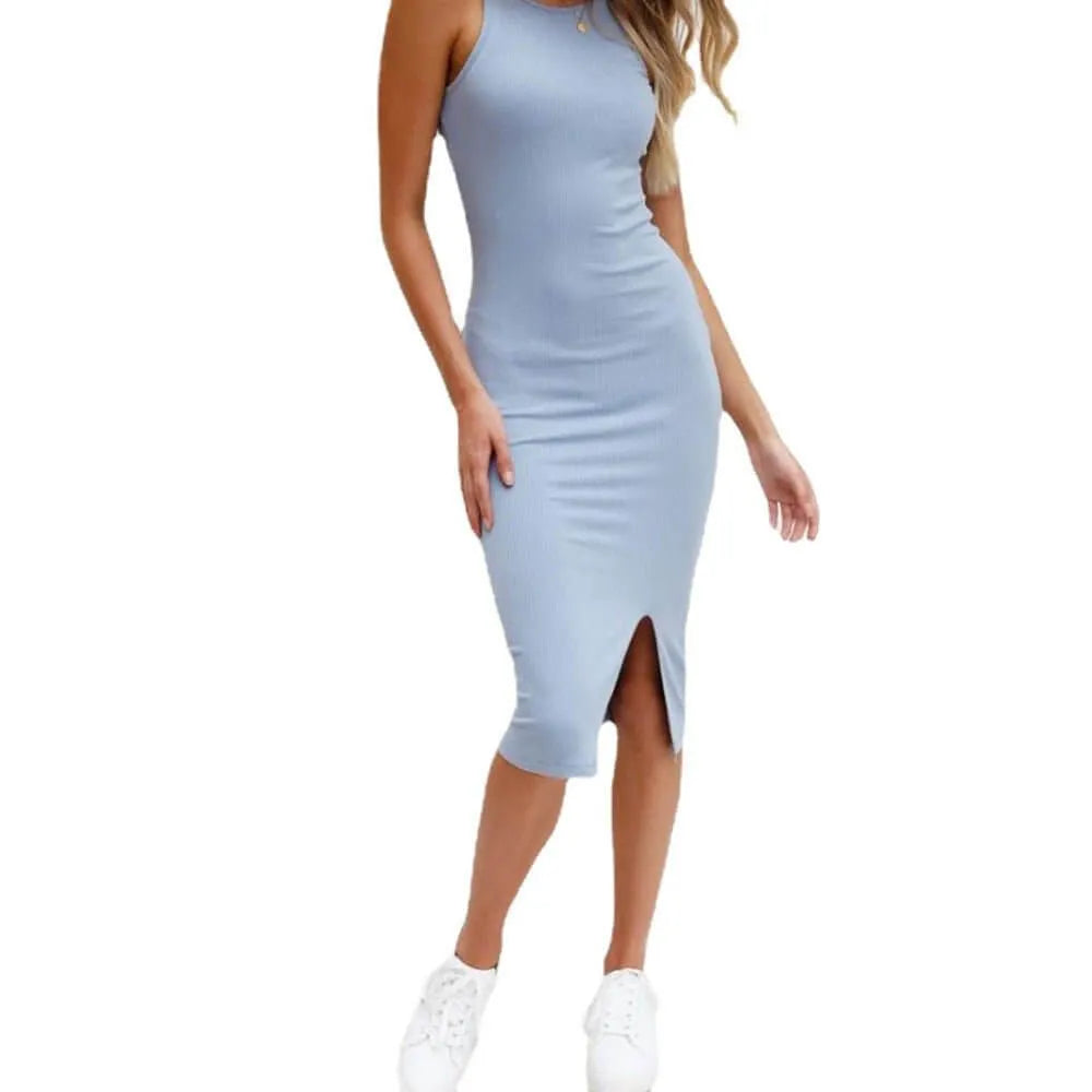 Light Blue Simple Casual Maxi Dress